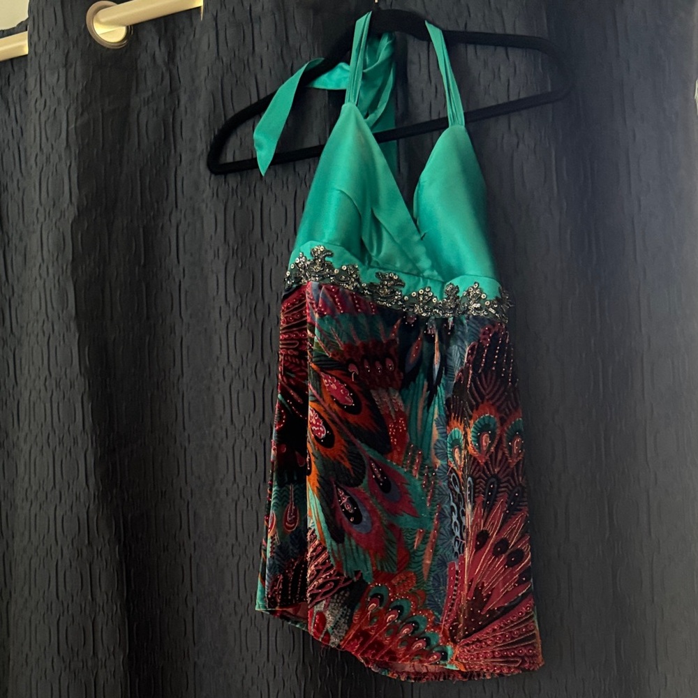 Cache Teal and Vibrant Patterned Dress